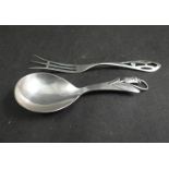 Marked Denmark 830 a floral spoon and fork marked Sterling (2) 23g