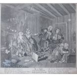 An oak framed etching after Hogarth - 'In a High Salvation at the Point of Death'.