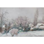 JEANETTE HISCOCK (1895 - 1985): A framed and glazed watercolour, North Oxford tree's in winter.