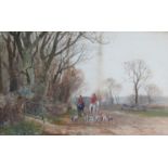 A pair of early 20th Century framed & glazed watercolours depicting fox hunting scenes.