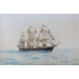 G. D'ESPOSITO (1858 - 1911): A framed and glazed watercolour of a ship H M Volage, details verso.