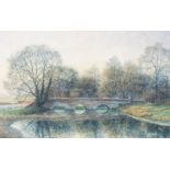 MICHAEL PETTERSSON (b.1938): A framed and glazed watercolour 'Topplesfield Bridge, Hadleigh'.