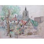 ARTHUR E. DAVIES R.B.A R.C.A (1893-1988) A framed and glazed watercolour sketch of Norwich Market.