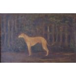 A 19th Century ornate gilt framed oil on canvas depicting a greyhound. Unsigned. 19.5cm x 29.