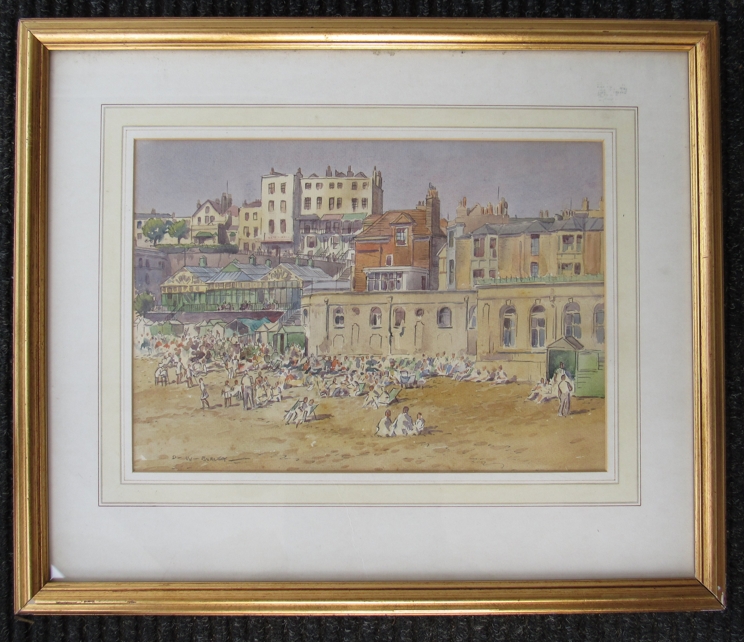 DAVID WILLIAM BURLEY (1901-1990): A framed and glazed watercolour of an English seaside scene - Image 3 of 3