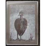 A framed and glazed charcoal and pasted on paper depicting a Guinea Fowl indistinctively signed