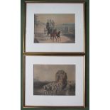 A pair of framed and glazed coaching prints set in later gilt frames.