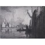 LESLIE MOFFAT WARD (1888 - 1978): A framed and glazed etching, Fishing Boats, 1925.