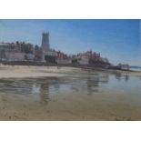 ANDREW DIBBEN (XX/XXI Norfolk Artist): A framed and glazed watercolour, Cromer beach and town.