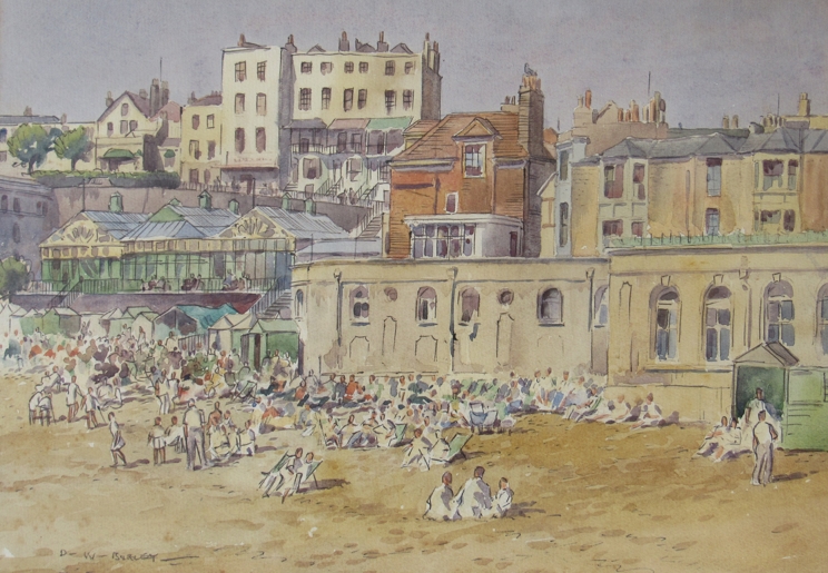 DAVID WILLIAM BURLEY (1901-1990): A framed and glazed watercolour of an English seaside scene