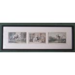 A framed and glazed group of three coloured etchings by Rowlandson, Doctor Syntax.