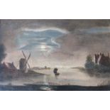 A late 19th Century oil on canvas of a Dutch river scene in moonlight. Unsigned.