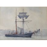 HENRY SCOTT TUKE (1858-1929) : A framed and glazed watercolour of ship.