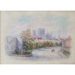 GEORGE FALL (1848-1925) 'View of York' framed & glazed watercolour. Signed lower left.