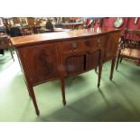 A Maple & Co George III revival crossbanded mahogany serpentine front sideboard with single drawer