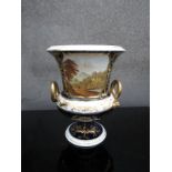 A circa 1810 Derby porcelain twin handled urn-form vase with hand painted landscape "In Germany" by