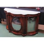 Circa 1840 a burr walnut credenza the marble top over three mirrored doors with carved floral