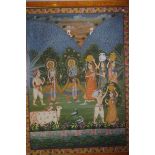 A painting on fabric depicting Hindu festival, 148cm x 89cm,