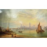 A large 19th Century oil on canvas depicting the Thames of Westminster dated 1859,