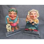 A pair of Victorian painted cast iron Punch and Judy door stops