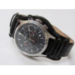POLJOT STRELA: A steel cased manual winding chronograph wristwatch with black dial,