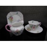 Shelley "Wild Flowers" teawares pattern 13668, five cups, saucers, milk jug and sugar bowl,
