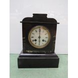 A Victorian slate mantel clock with Roman enamelled dial signed Boby & Jannings,