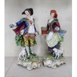 A pair of 19th Century Chelsea Derby style porcelain figures, 33cm high,