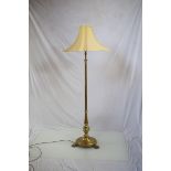 A brass standard lamp with lion paw supports,