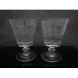A pair of etched glass rummers, possibly Berwick-on-Tweed Railway Bridge,
