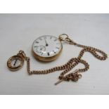 A 19th Century 18ct gold open faced pocket watch with Roman enamelled dial, fusee movement,