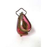 A Victorian cranberry bevel etched and ormolu pocket watch holder