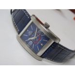 VOSTOK: A Red Square model steel cased automatic wristwatch of square form with blue dial and strap,