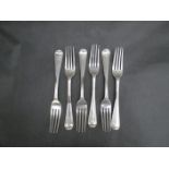 Six silver starter forks by George Adams, London 1859, crested backs,