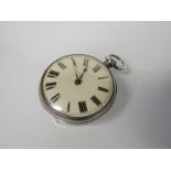 A 19th Century silver open faced pocket watch with Roman enamelled dial (hairlined),