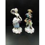 A pair of early 20th Century Derby figures by Stevenson and Hancock depicting Autumn and Winter,