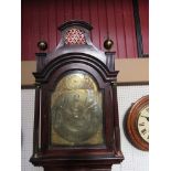 A George III mahogany longcase clock with fretwork pagoda hood, brass arch dial signed John Cowell,