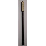 A slim mahogany cottage stick barometer with ivory scales "Bryson, Optician, Edinburgh",