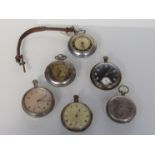 Six assorted pocket watches including military and silver examples