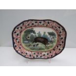 A rare late Copeland Spode meat platter depicting dogs hunting a wild boar, 53.5 x 41.