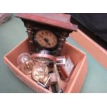 A box of assorted mantel and anniversary clocks including Deco examples