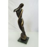 John Higson: bronze abstract study of a girl on marble plinth, "Jackie" initialled to base,