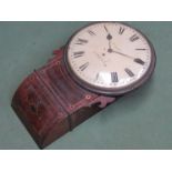 A 19th Century mahogany and brass inlaid drop dial wall clock with painted metal convex dial,