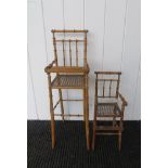 Two bamboo and cane seated dolls high chairs - one seat a/f