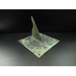 A square bronze sundial top with gnomon, signed George Pollard Fecit 1743,