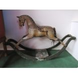 A 19th Century painted rocking horse on turned bow rocker, for restoration,