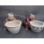 A pair of early 20th Century Chinese glazed pottery brush bowls