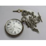 A Victorian silver open faced pocket watch with Roman enamelled dial,