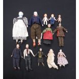 A tray of period dress bisque dolls house dolls