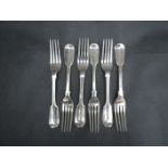 Six silver dessert forks by Joseph & Albert Savory, London 1839, monogrammed MJ,